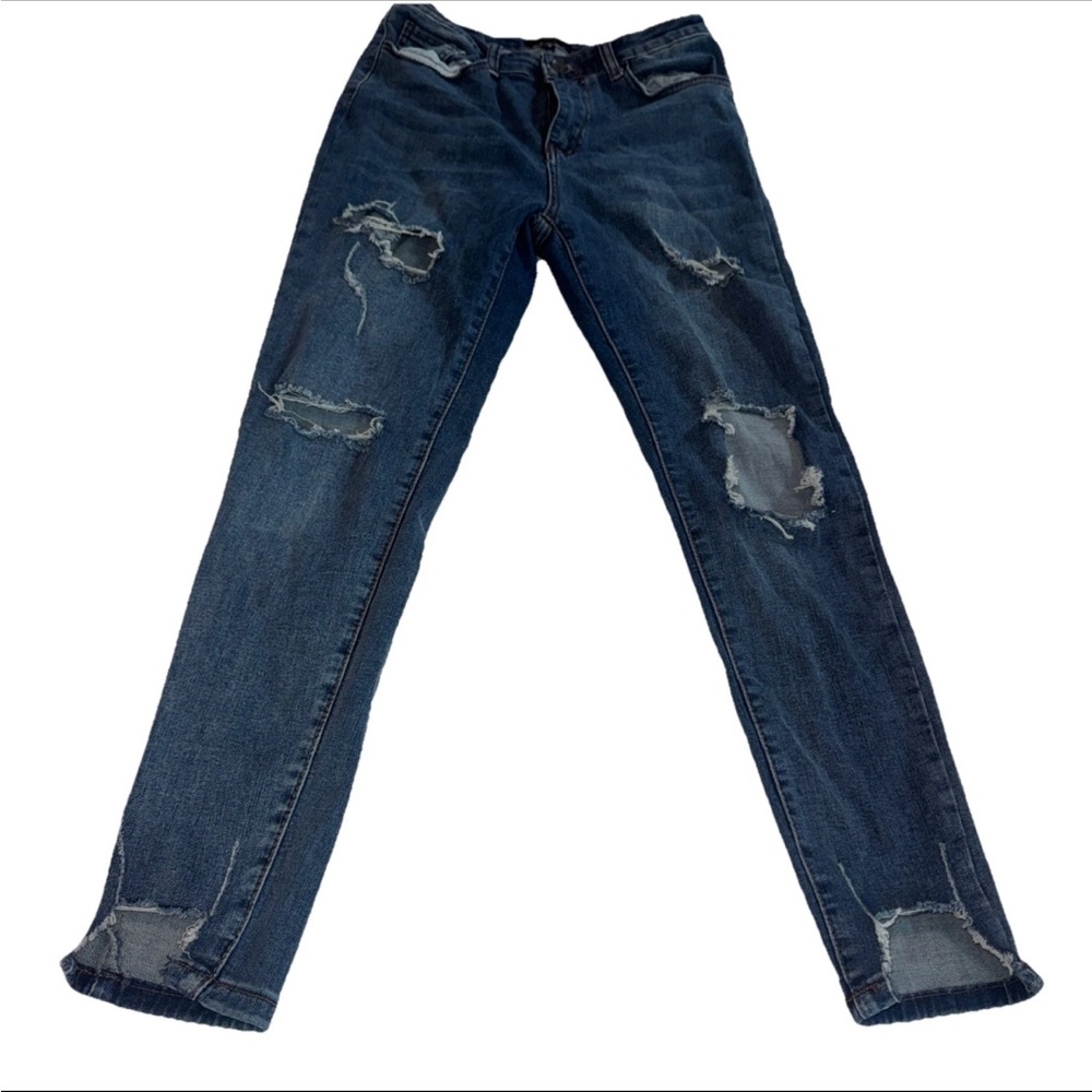 Skinny Fries Denim Straight Fit Distressed ankle jeans Light wash blue Size 11
